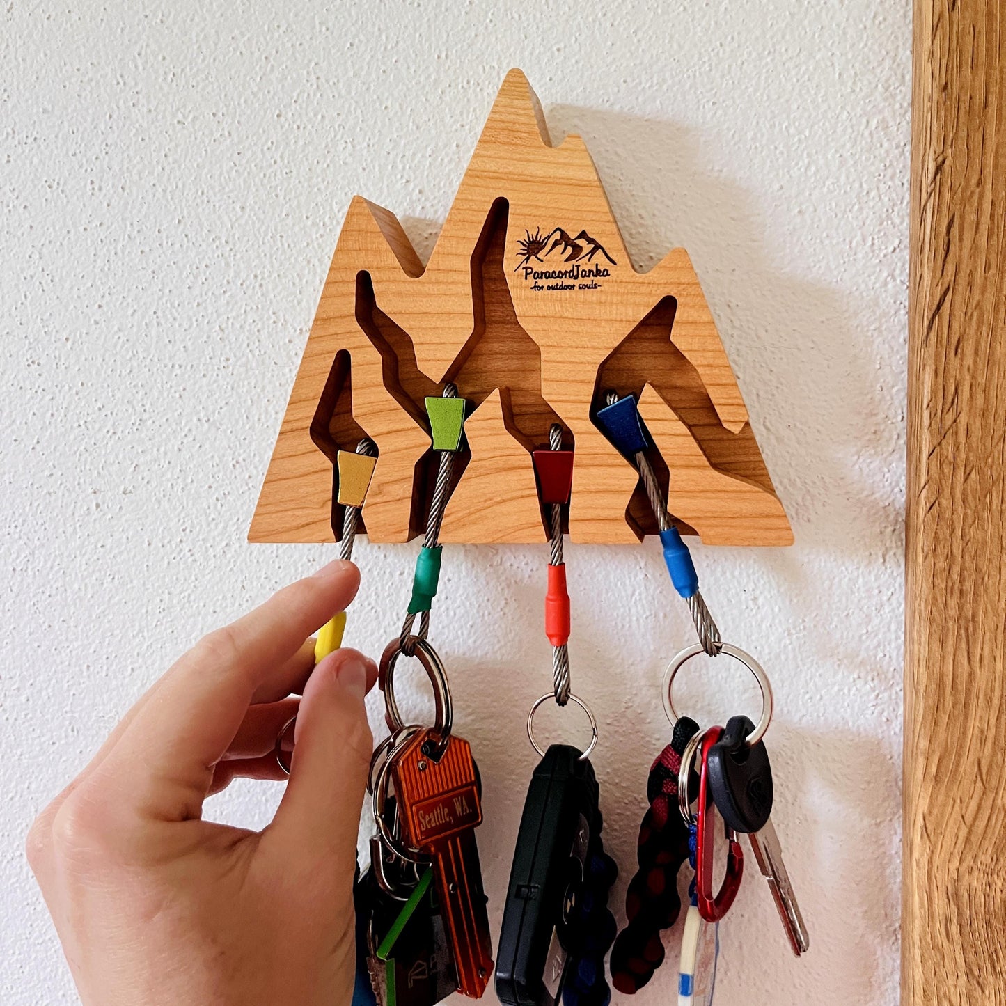 Cherry Wood Mountain Key Holder for Climbers Gift