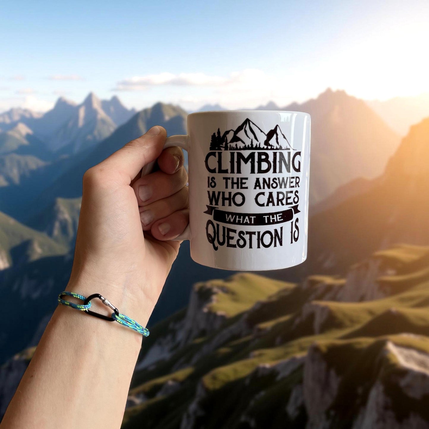 Mountain Climbing Mug and Bracelet Gift for Hiker and Climber