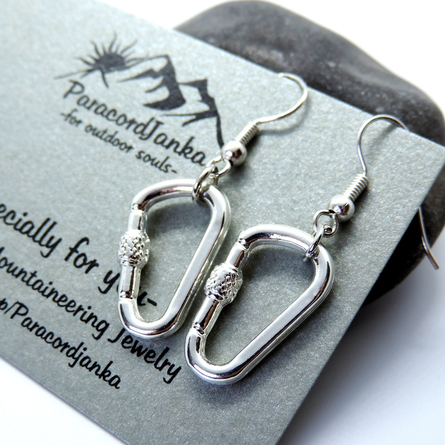 Silver climbing carabiner earrings 