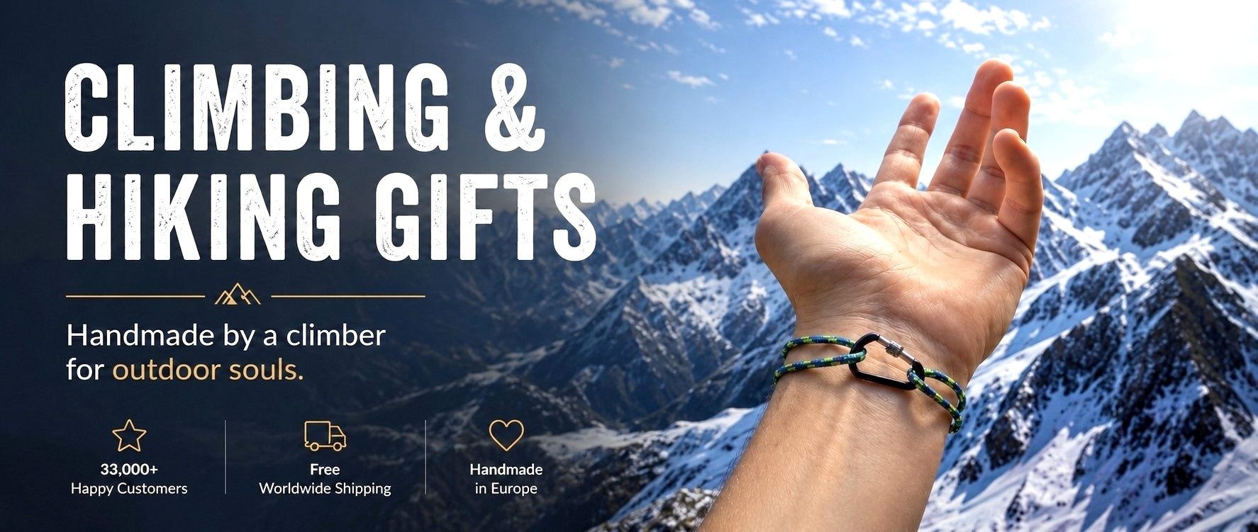 Handmade climbing and hiking gift with a mountainous background