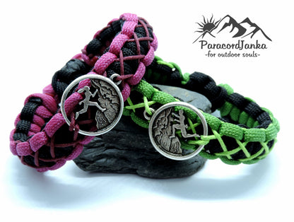 Two braided paracord bracelets with metal charms on a white background, featuring the ParacordJanka brand.