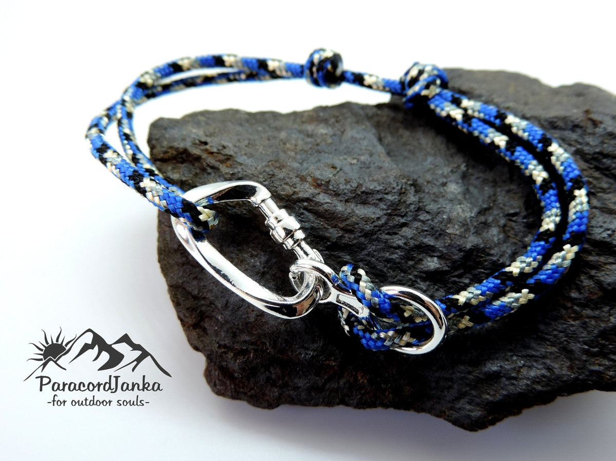 Blue Climbing Bracelet Carabiner and Climbing 8, Gift for Climber, Climbing Jewelry