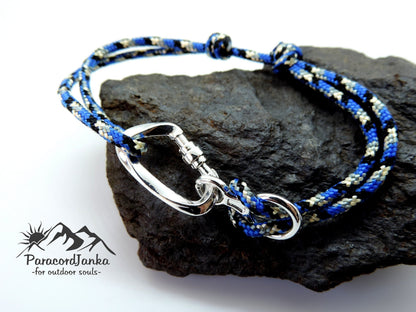 Blue Climbing Bracelet Carabiner and Climbing 8, Gift for Climber, Climbing Jewelry