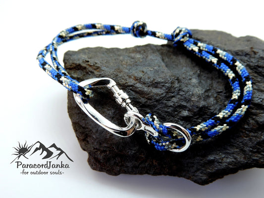 Blue Climbing Bracelet Carabiner and Climbing 8, Gift for Climber, Climbing Jewelry