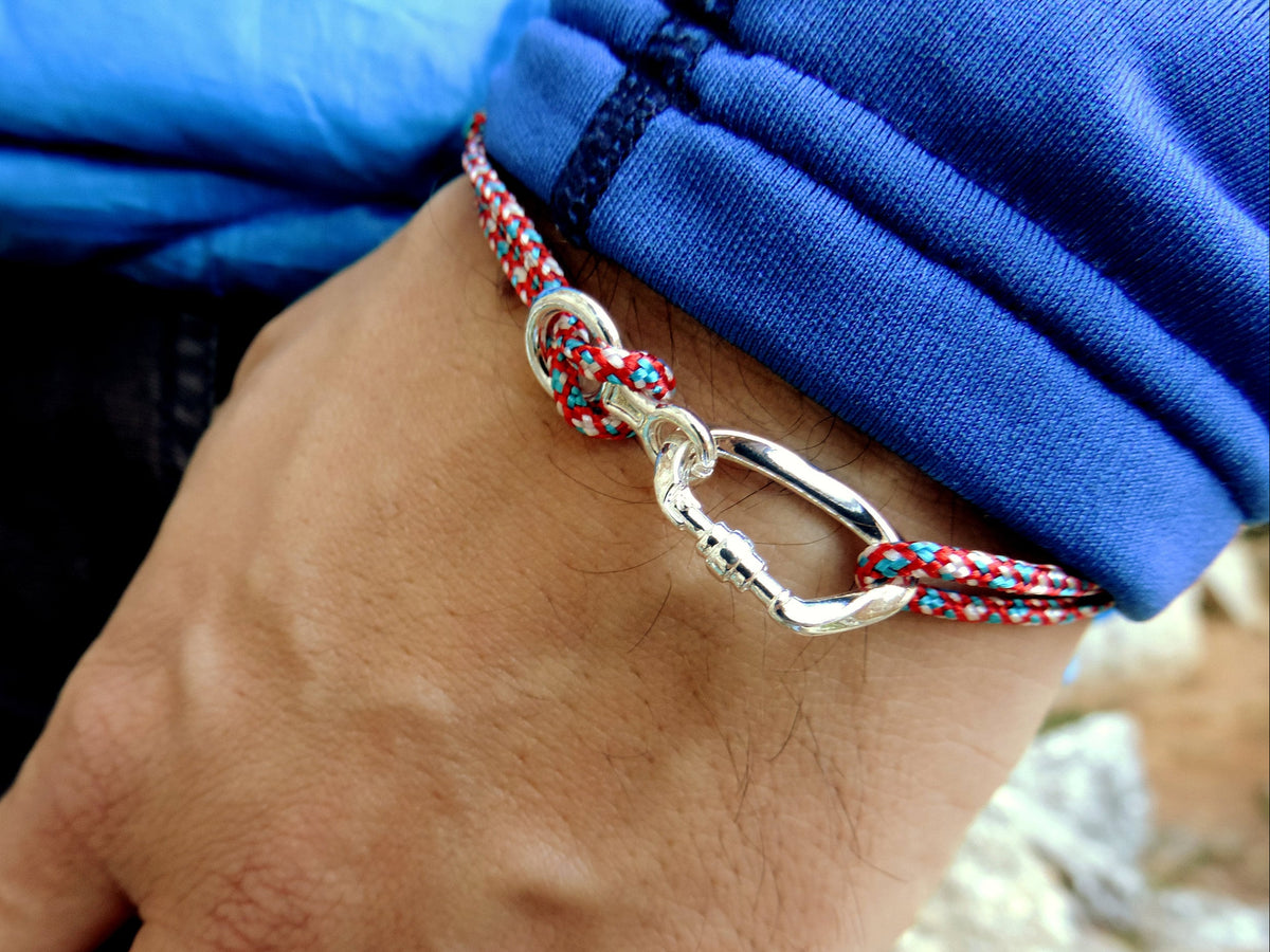 Climbing Bracelet Carabiner and Climbing 8, Gift for Climber, Climbing Jewelry