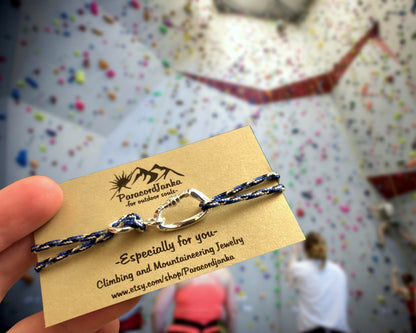 Blue Climbing Bracelet Carabiner and Climbing 8, Gift for Climber, Climbing Jewelry