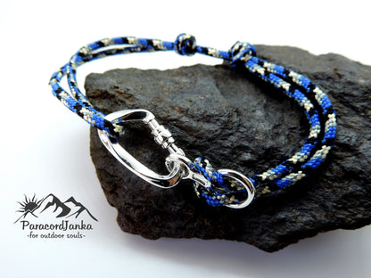 Blue Climbing Bracelet Carabiner and Climbing 8, Gift for Climber, Climbing Jewelry