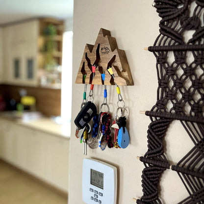 Walnut Wood Mountain Key Holder for Climbers Gift
