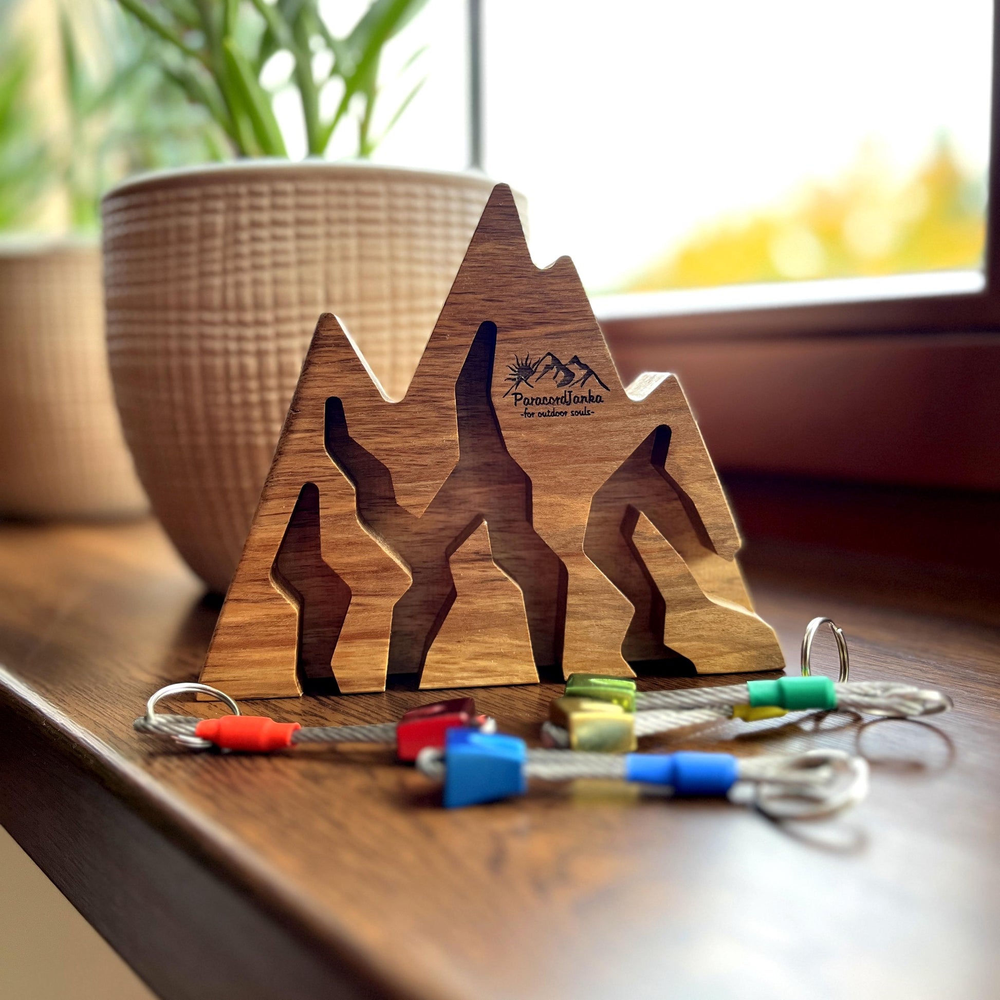 Walnut Wood Mountain Key Holder for Climbers Gift