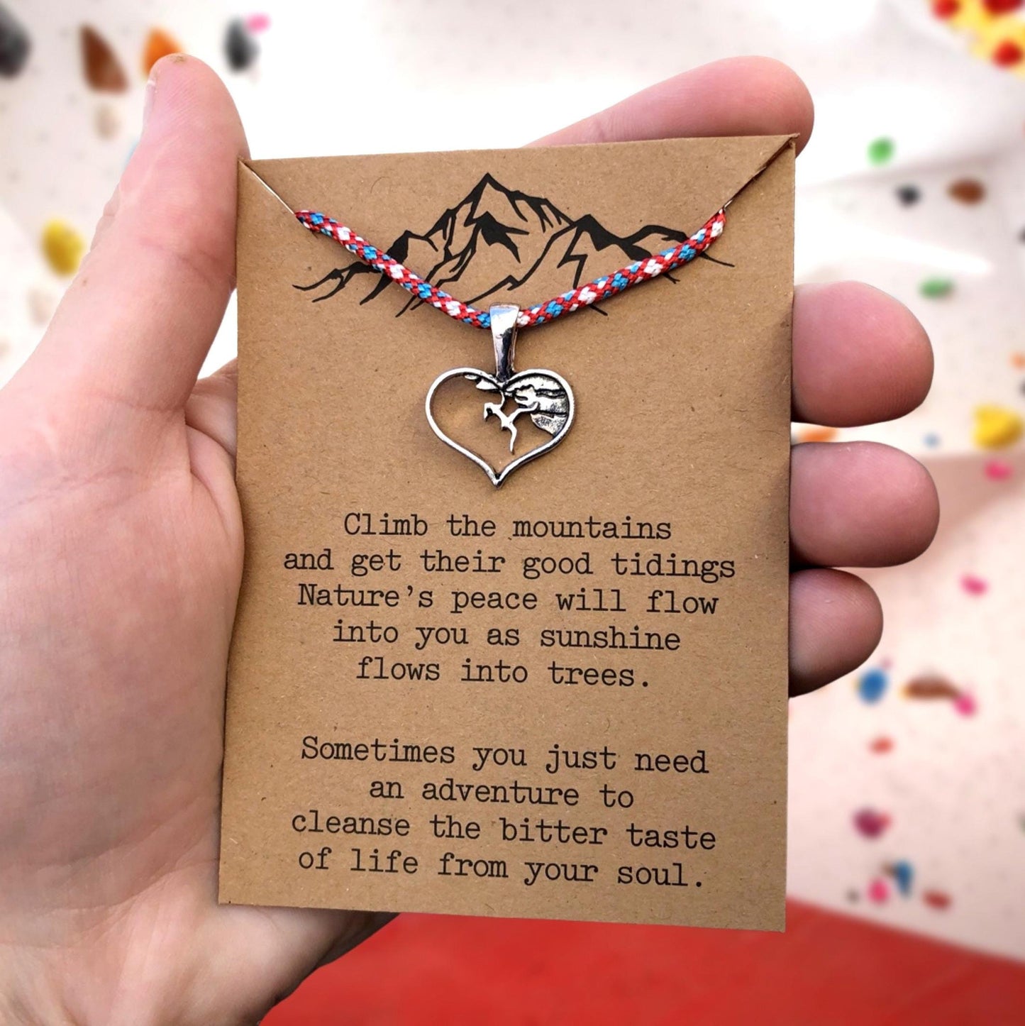 Heart Climbing Girl Necklace Jewelry, Gift for Climber