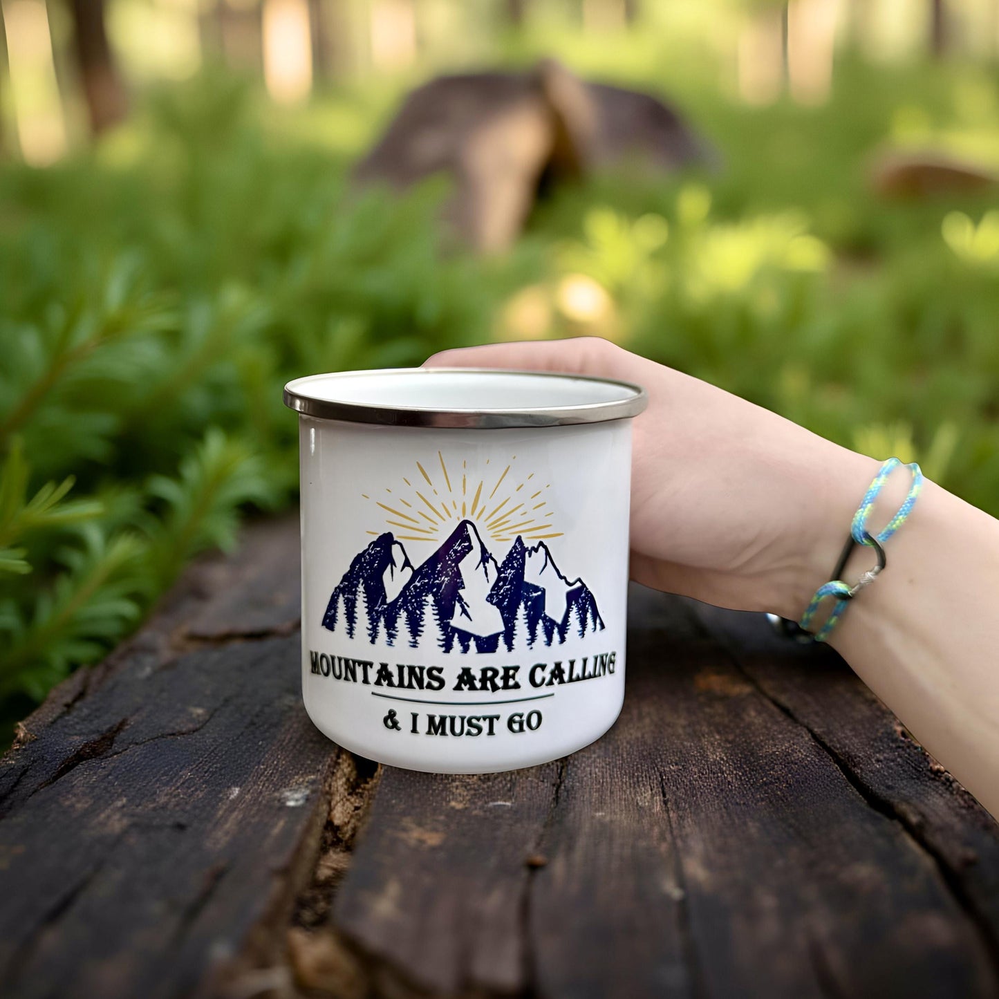 Mountain Camping Enamel Mug Gift with Bracelet