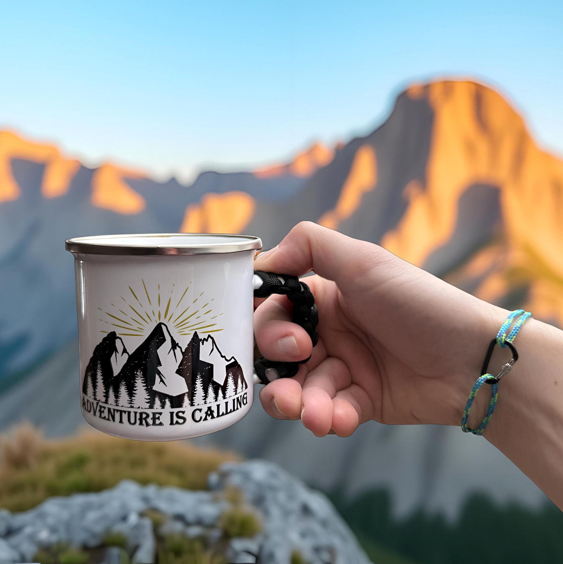 Mountain Camping Enamel Mug Gift with Bracelet