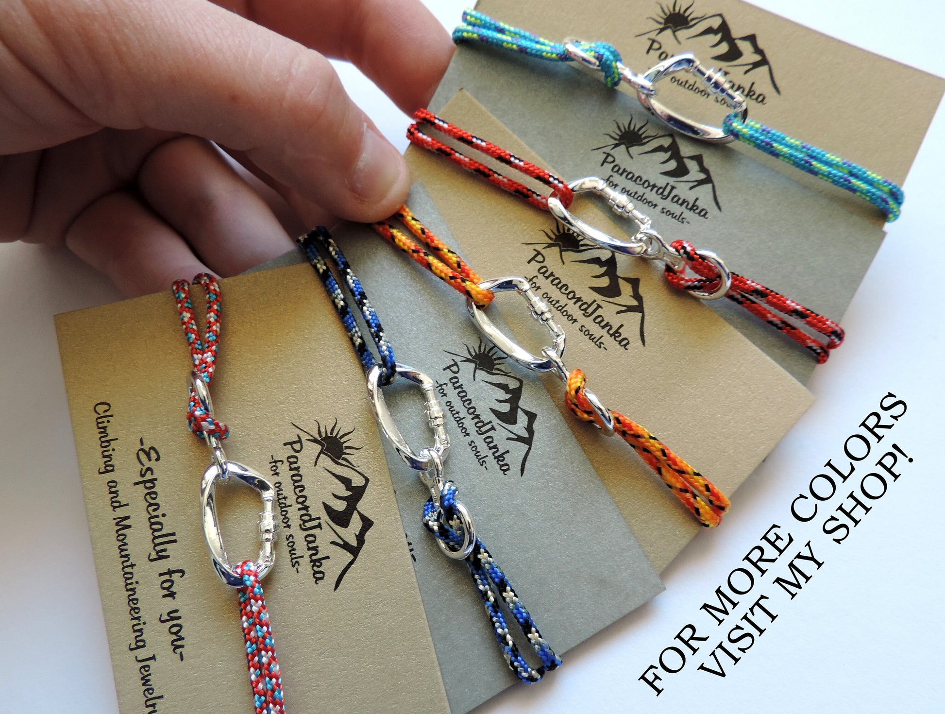 Rainbow Climbing Bracelet Carabiner and Climbing 8, Gift for Climber, Climbing Jewelry