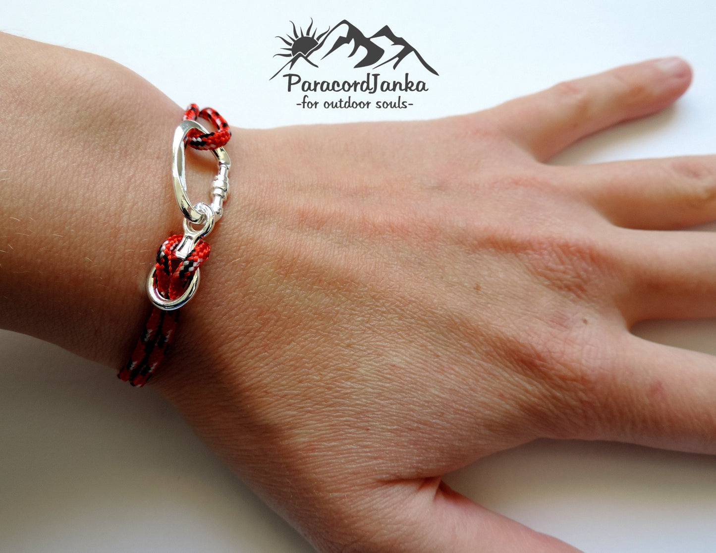 Red Climbing Bracelet Carabiner and Climbing 8, Gift for Climber, Climbing Jewelry