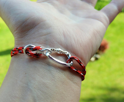 Red Climbing Bracelet Carabiner and Climbing 8, Gift for Climber, Climbing Jewelry