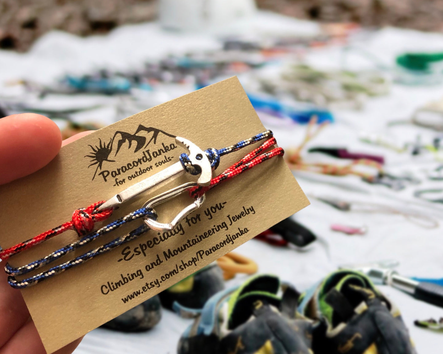 Climbing Bracelet, Gift for Climber, Carabiner Ice Axe Bracelet