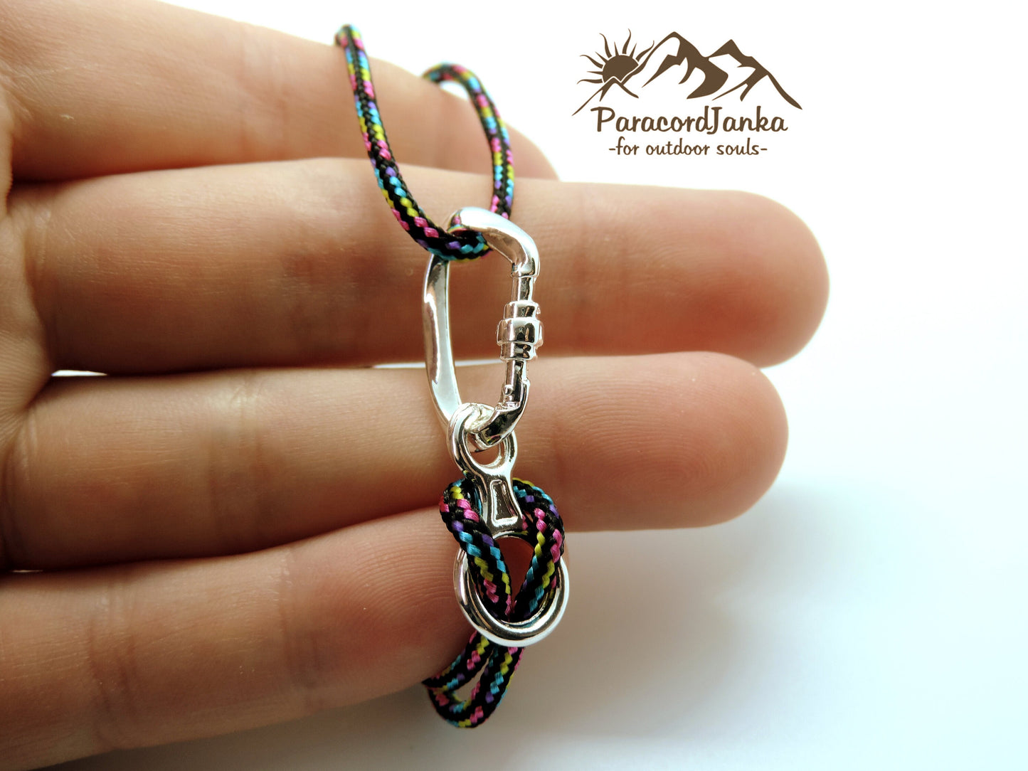 Rainbow Climbing Bracelet Carabiner and Climbing 8, Gift for Climber, Climbing Jewelry