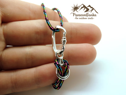 Rainbow Climbing Bracelet Carabiner and Climbing 8, Gift for Climber, Climbing Jewelry