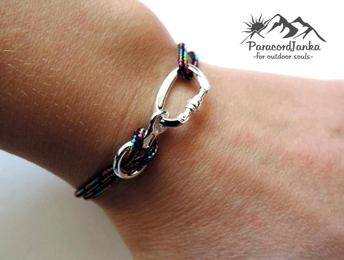 Rainbow Climbing Bracelet Carabiner and Climbing 8, Gift for Climber, Climbing Jewelry