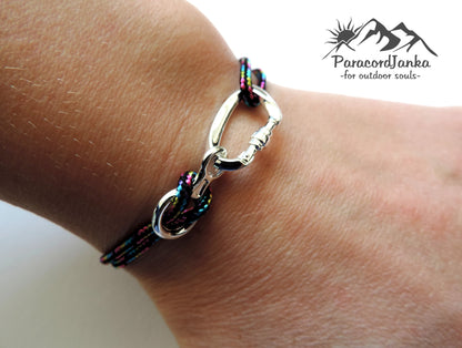 Rainbow Climbing Bracelet Carabiner and Climbing 8, Gift for Climber, Climbing Jewelry