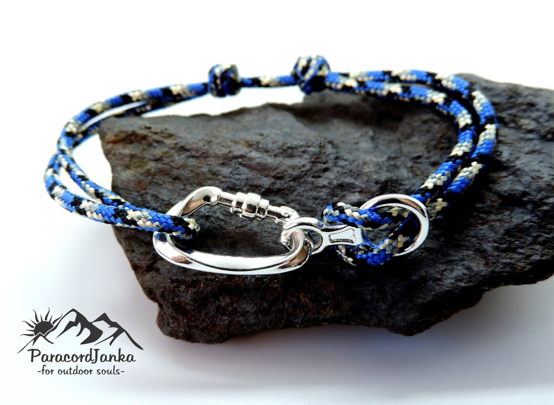 Blue Climbing Bracelet Carabiner and Climbing 8, Gift for Climber, Climbing Jewelry