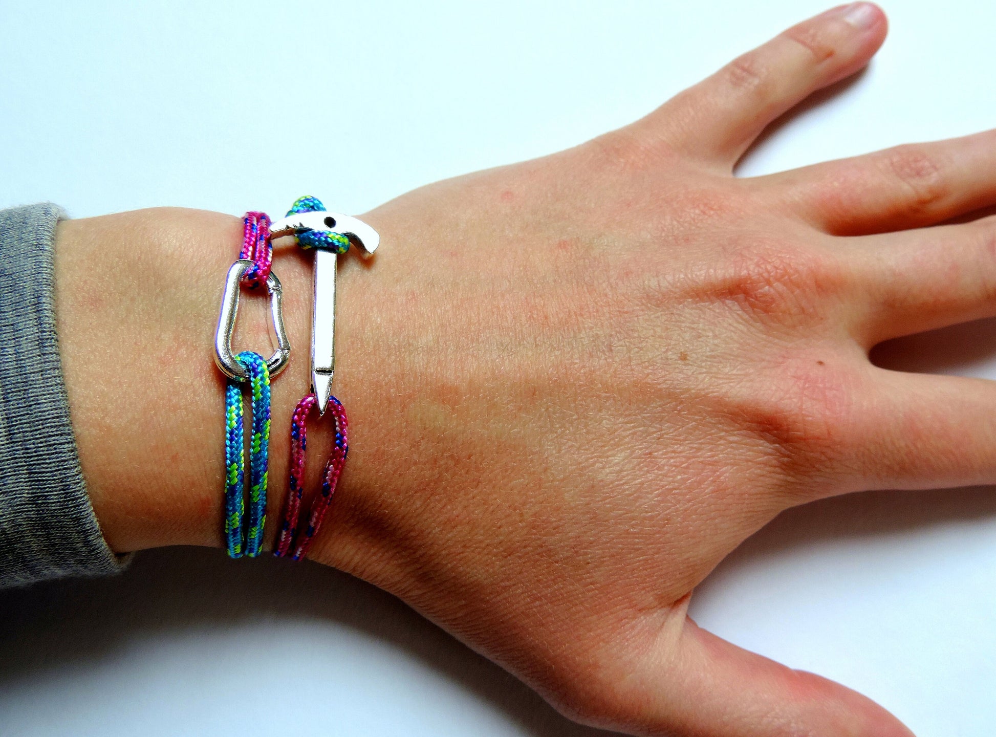 Climbing Bracelet, Gift for Climber, Carabiner Ice Axe Bracelet