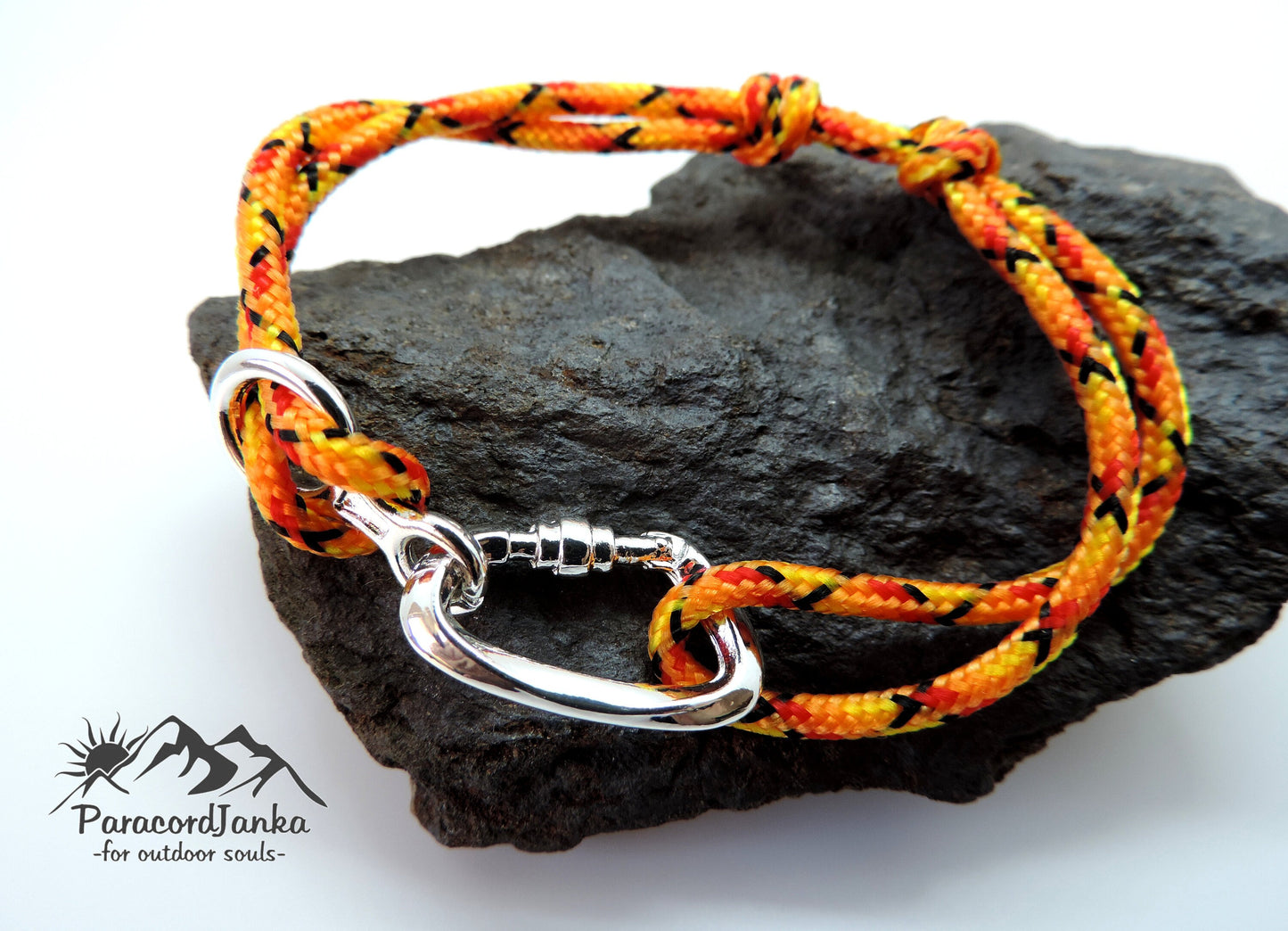 Orange Climbing Bracelet Carabiner and Climbing 8, Gift for Climber, Climbing Jewelry