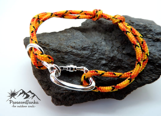 Orange Climbing Bracelet Carabiner and Climbing 8, Gift for Climber, Climbing Jewelry