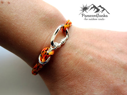 Orange Climbing Bracelet Carabiner and Climbing 8, Gift for Climber, Climbing Jewelry