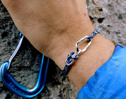 Blue Climbing Bracelet Carabiner and Climbing 8, Gift for Climber, Climbing Jewelry