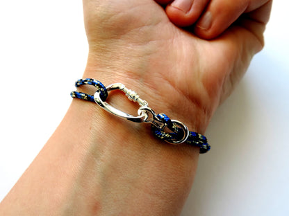 Blue Climbing Bracelet Carabiner and Climbing 8, Gift for Climber, Climbing Jewelry