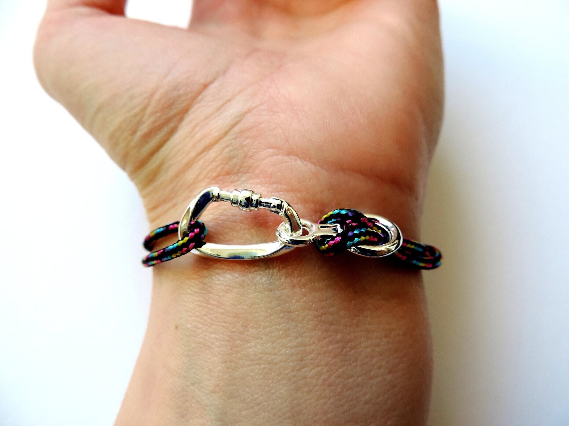 Rainbow Climbing Bracelet Carabiner and Climbing 8, Gift for Climber, Climbing Jewelry