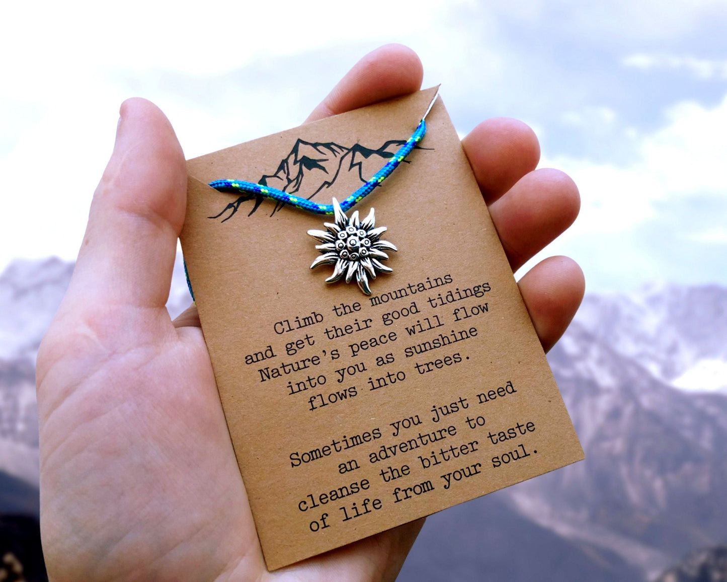 Edelweiss Mountain Necklace, Gift for Mountain Lovers