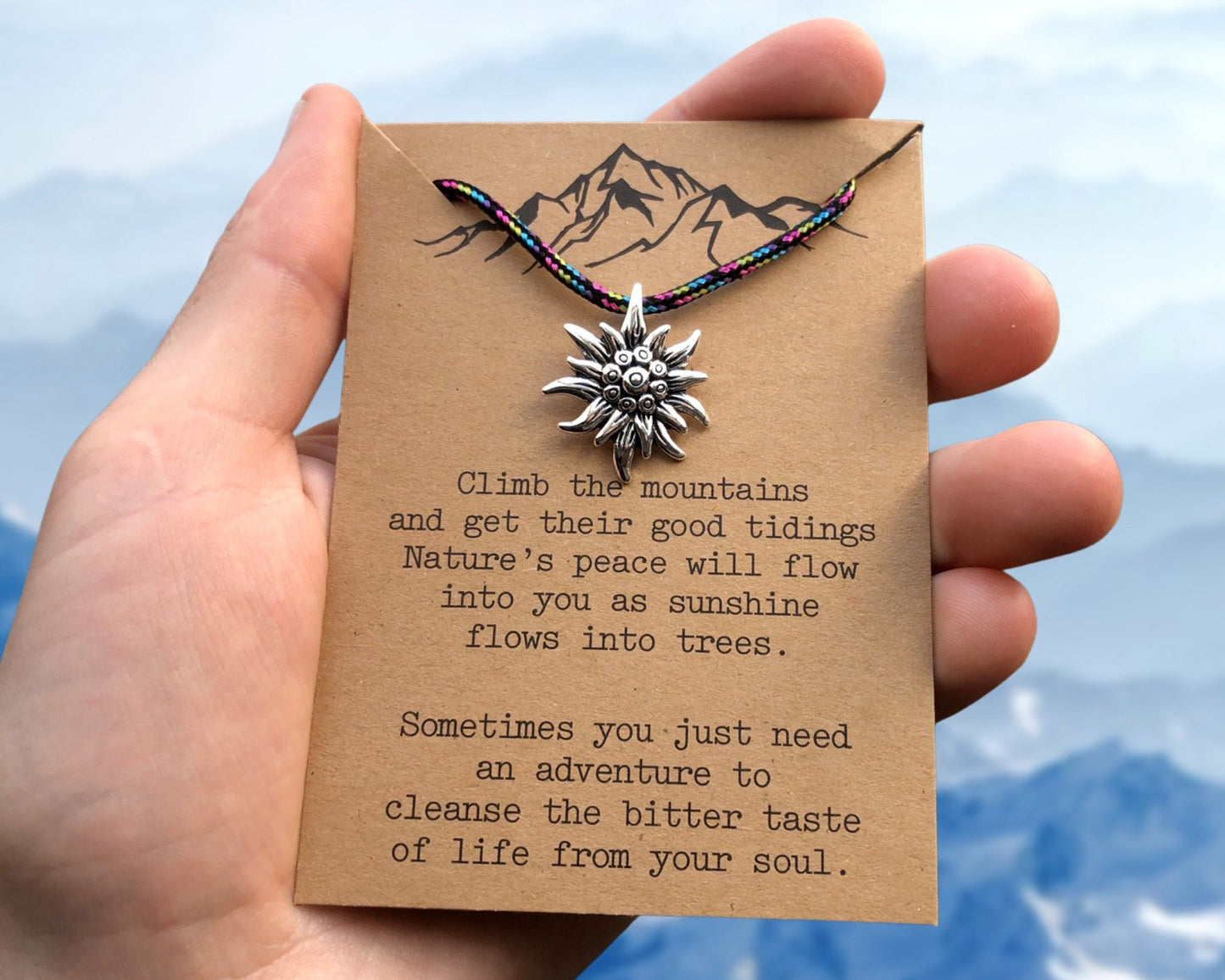 Edelweiss Mountain Necklace, Gift for Mountain Lovers