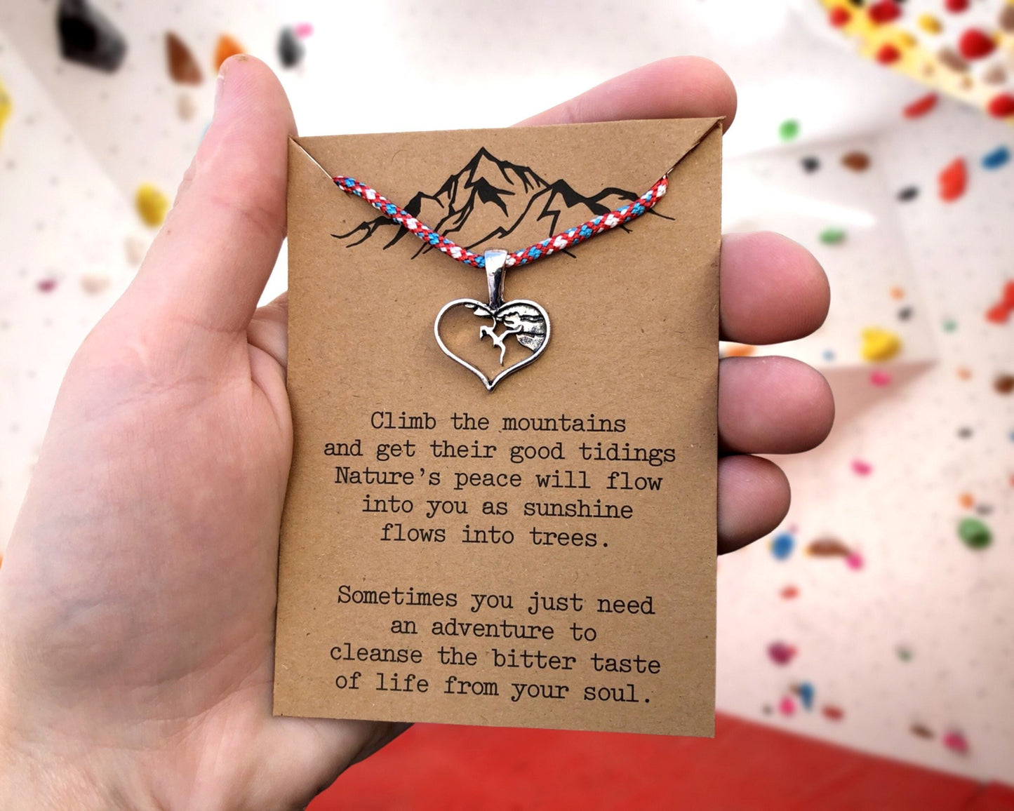 Heart Climbing Girl Necklace Jewelry, Gift for Climber