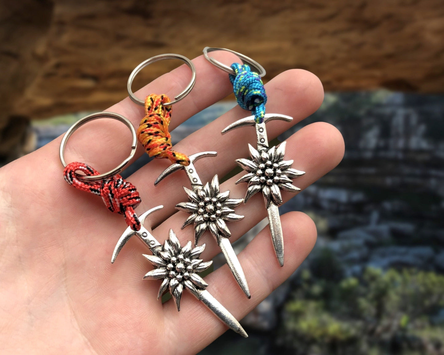 Edelweiss Ice Axe Keychain, Gift for Mountain Lovers, Climbing Jewelry