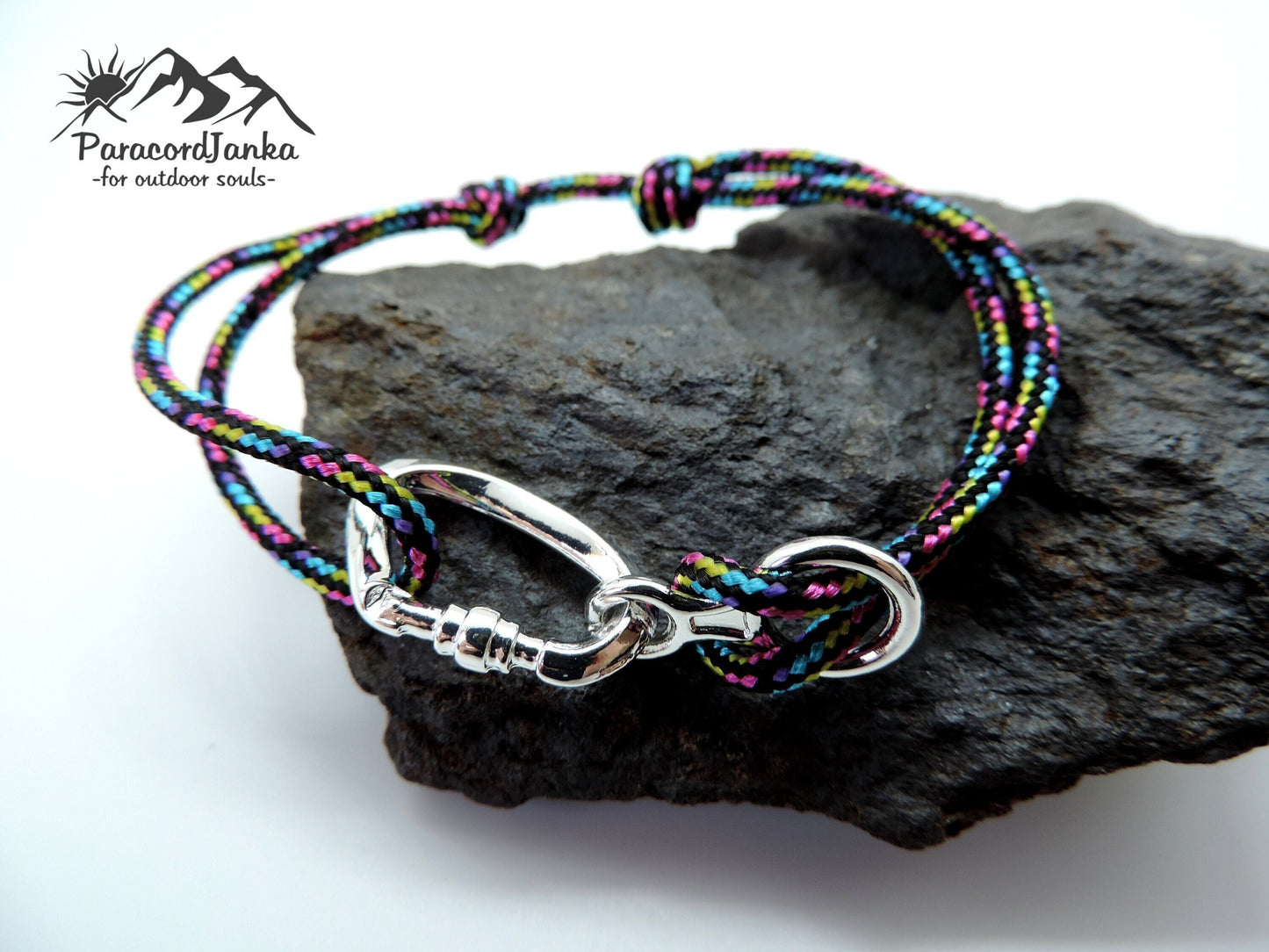 Rainbow Climbing Bracelet Carabiner and Climbing 8, Gift for Climber, Climbing Jewelry