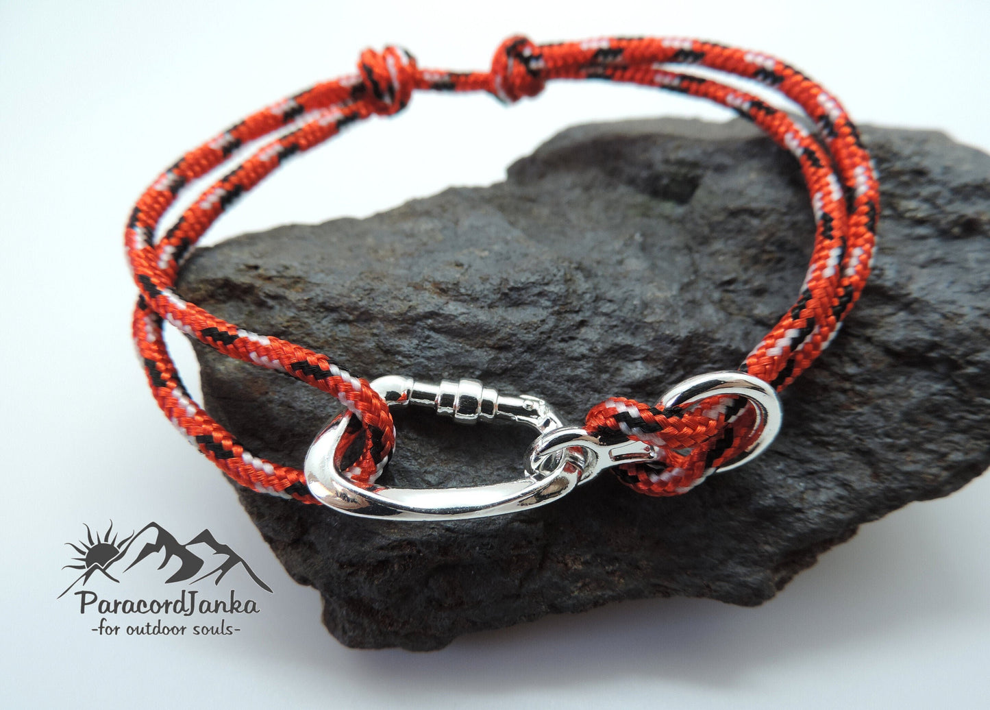 Red Climbing Bracelet Carabiner and Climbing 8, Gift for Climber, Climbing Jewelry