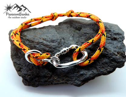 Orange Climbing Bracelet Carabiner and Climbing 8, Gift for Climber, Climbing Jewelry