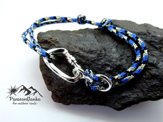 Blue Climbing Bracelet Carabiner and Climbing 8, Gift for Climber, Climbing Jewelry